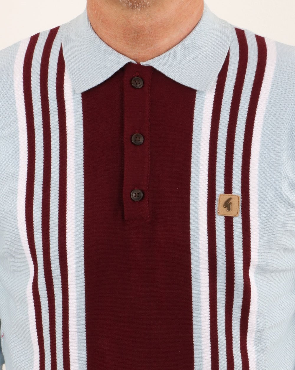 Gabicci Vintage Claret/Sky Blue knitted polo