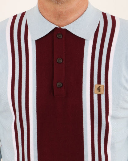 Gabicci Vintage Claret/Sky Blue knitted polo