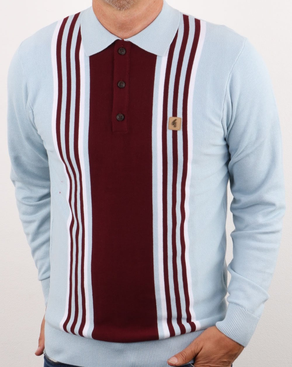 Gabicci Vintage Claret/Sky Blue knitted polo