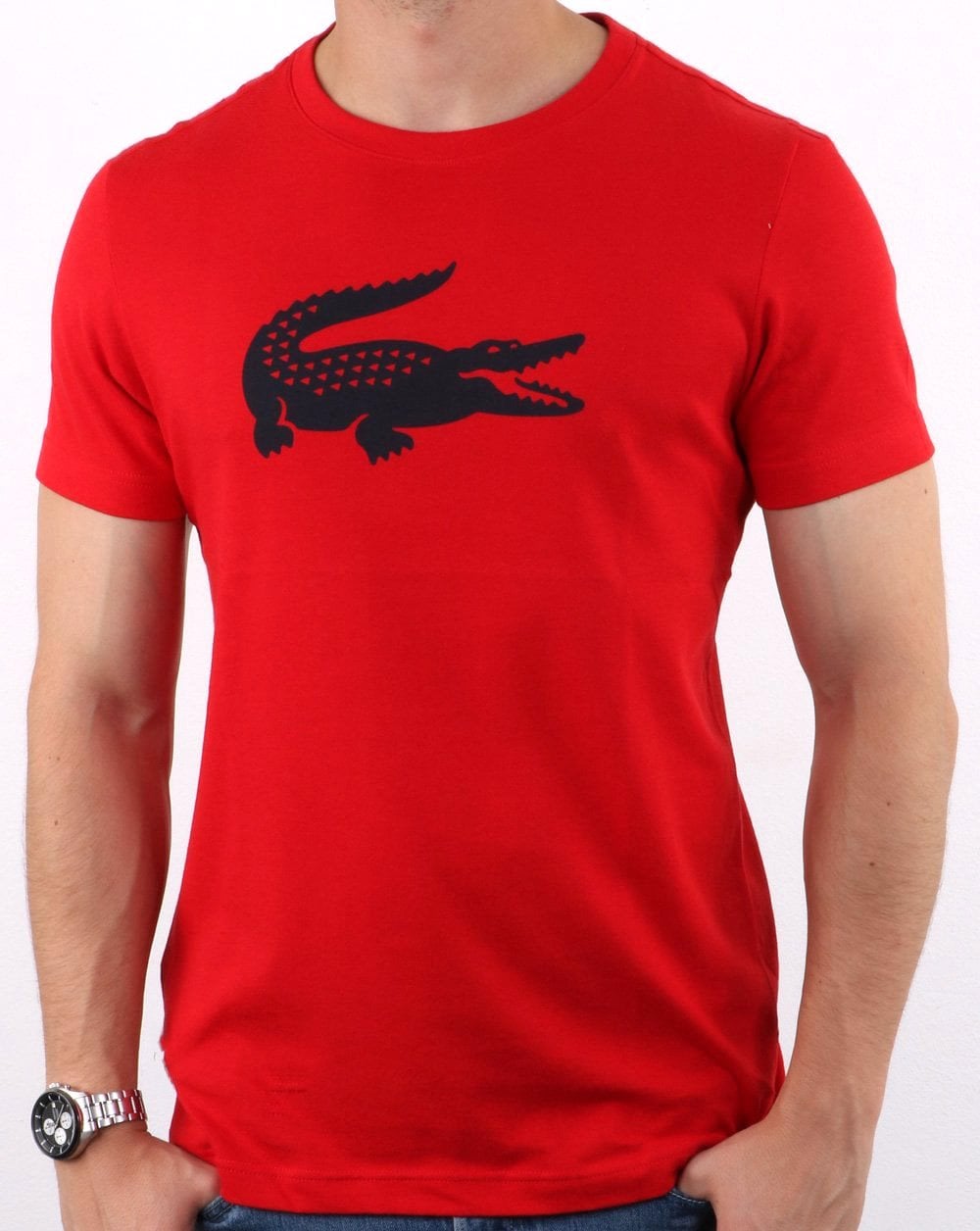 Lacoste Croc Print T Shirt Red/navy