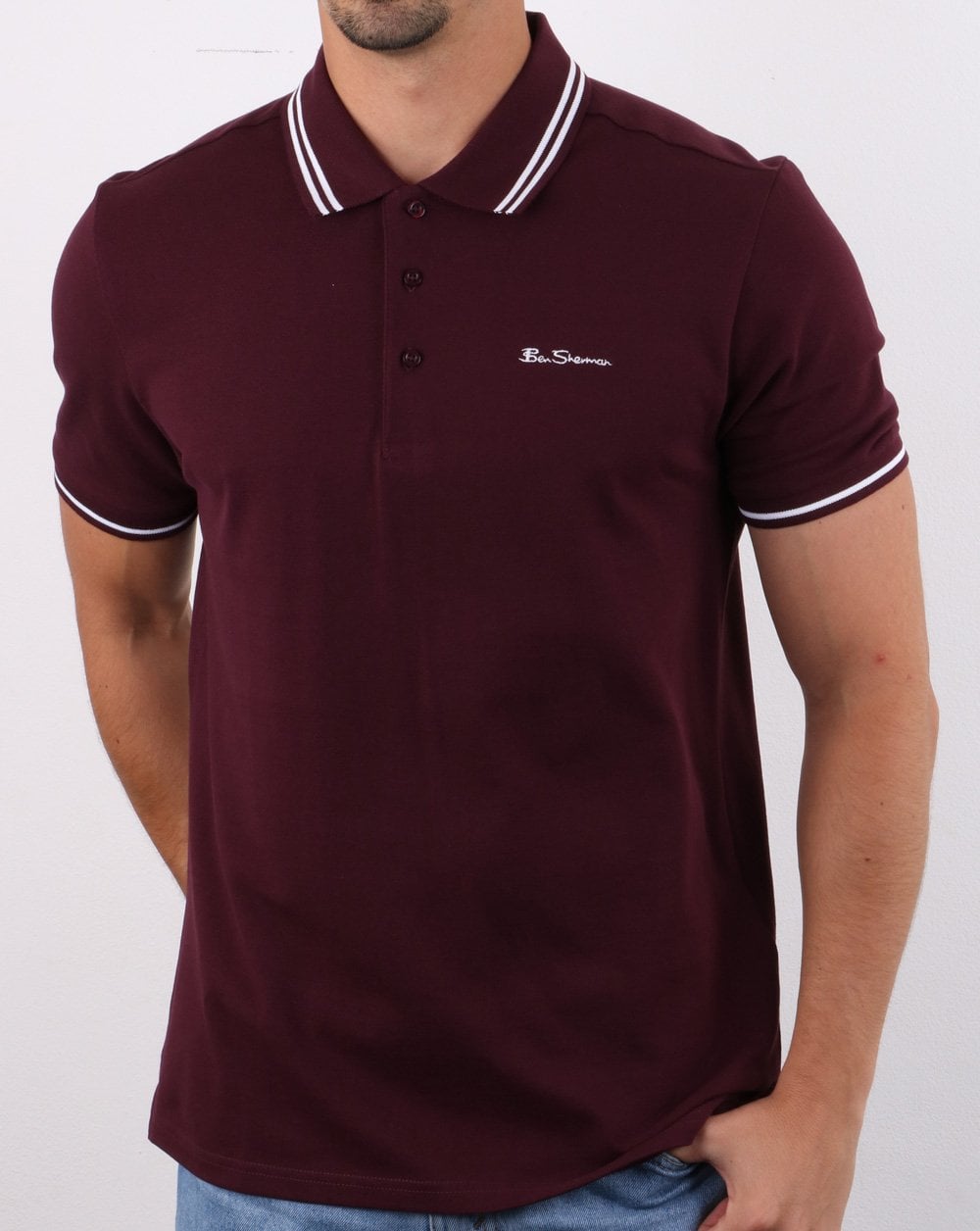 Ben Sherman Tipped Polo Wine