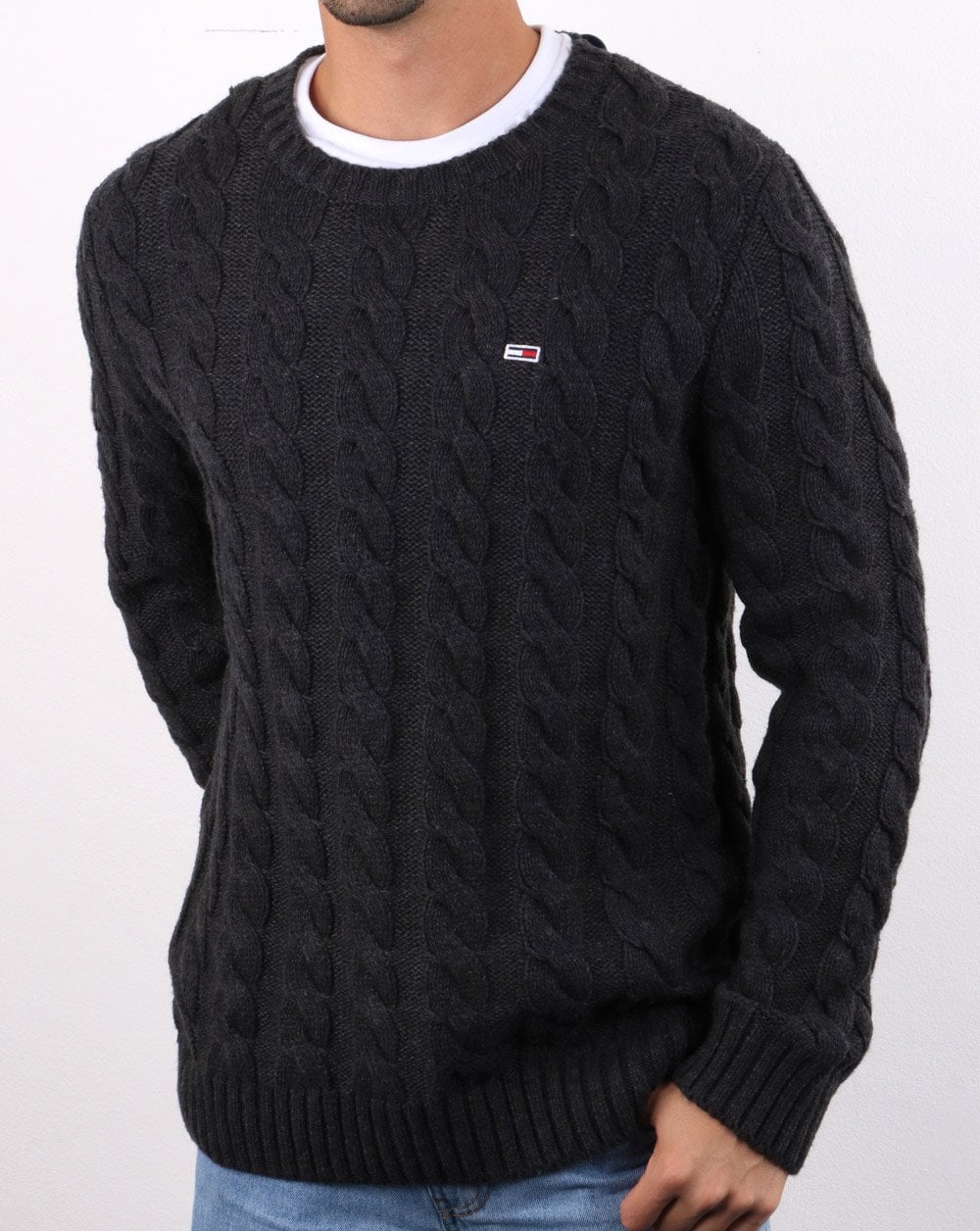 Tommy Hilfiger Cable Knit Jumper Dark Grey