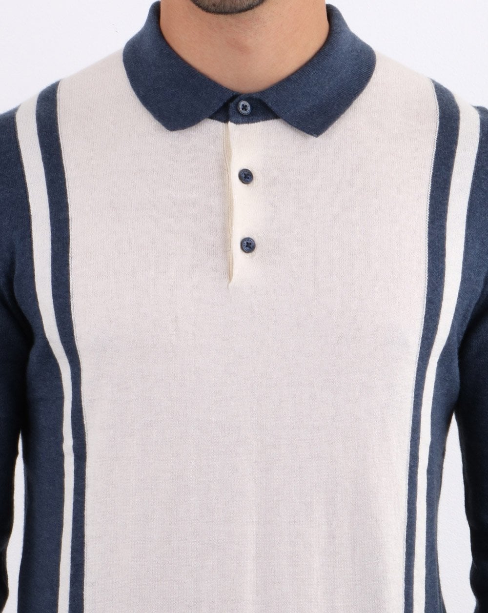 Ben Sherman Long Sleeve Stripe Knit Polo Dark Blue