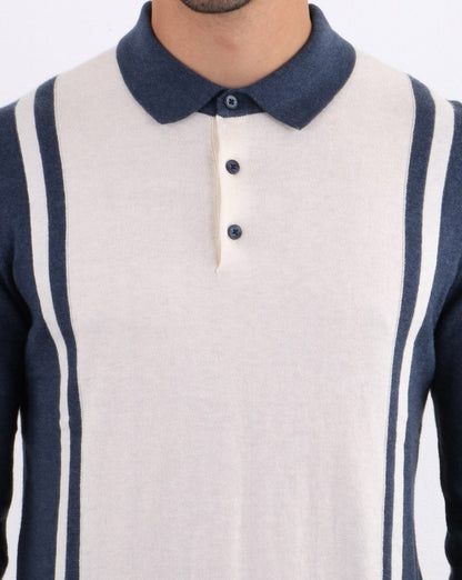 Ben Sherman Long Sleeve Stripe Knit Polo Dark Blue
