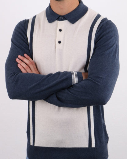 Ben Sherman Long Sleeve Stripe Knit Polo Dark Blue