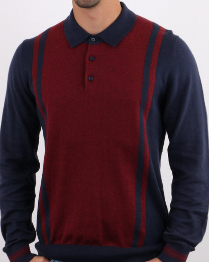 Ben Sherman Long Sleeve Stripe Knit Polo Dark Navy