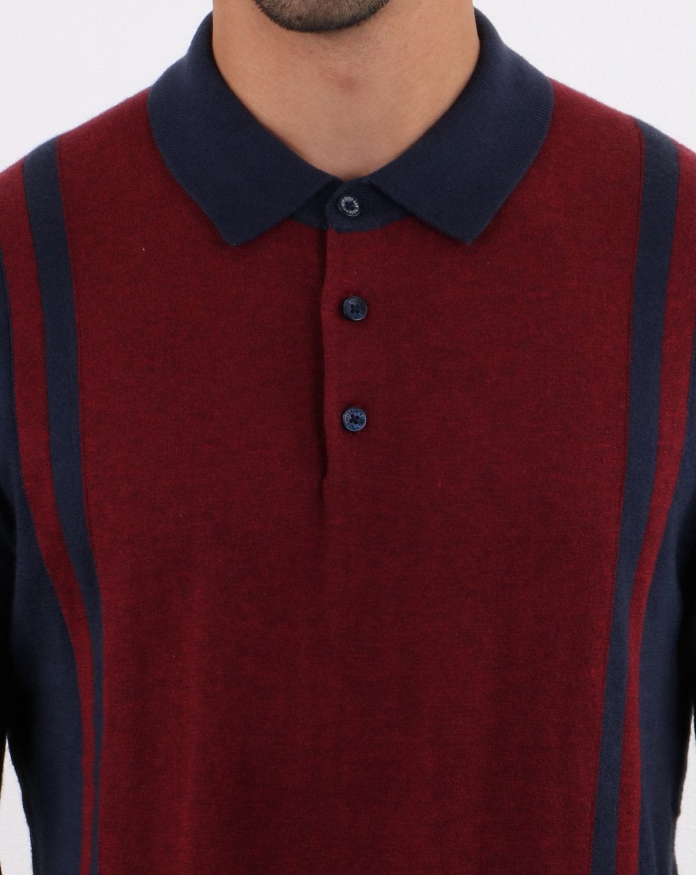 Ben Sherman Long Sleeve Stripe Knit Polo Dark Navy