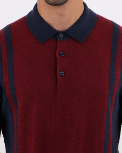 Ben Sherman Long Sleeve Stripe Knit Polo Dark Navy