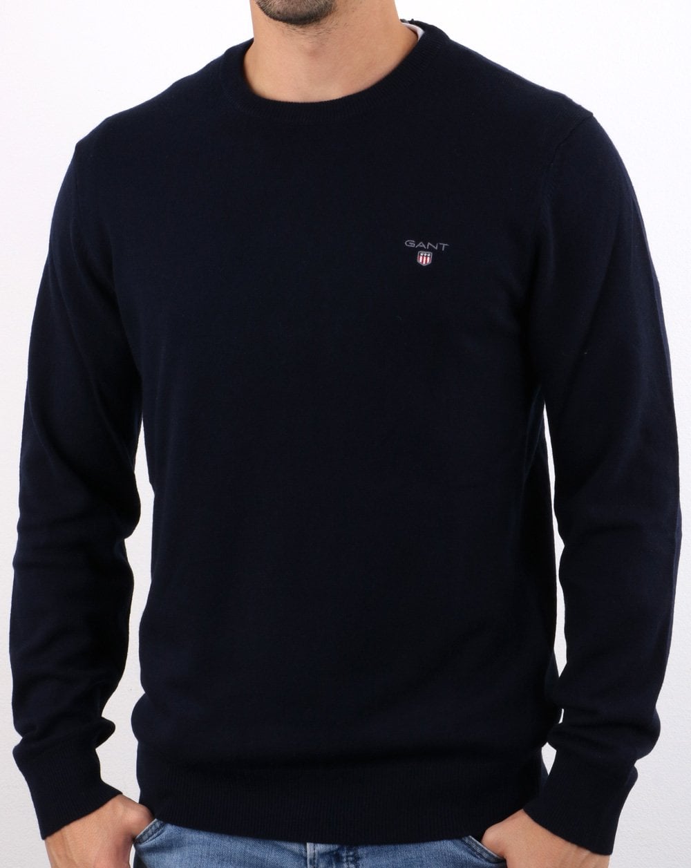 Gant Lambswool Crew Neck Jumper Navy