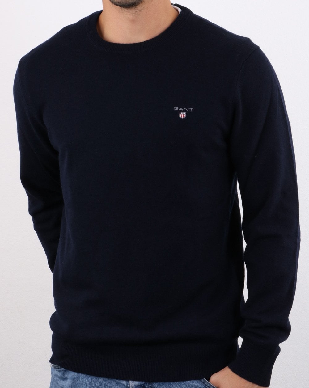 Gant Lambswool Crew Neck Jumper Navy