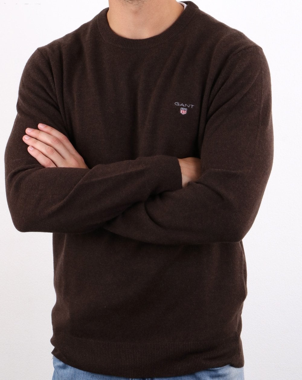 Gant Lambswool Crew Neck Jumper Dark Brown