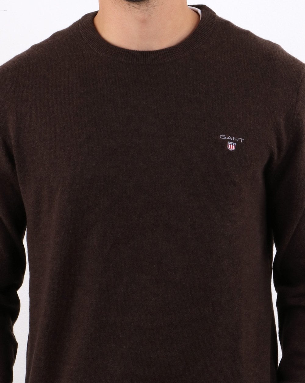 Gant Lambswool Crew Neck Jumper Dark Brown