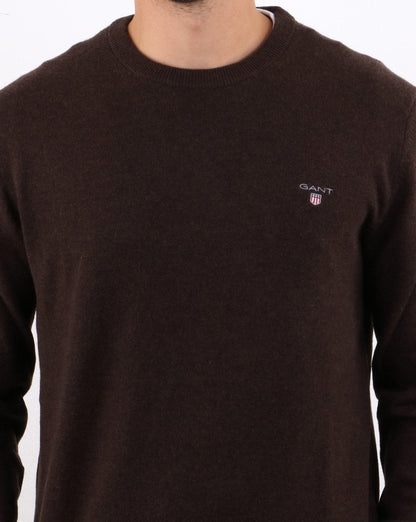 Gant Lambswool Crew Neck Jumper Dark Brown