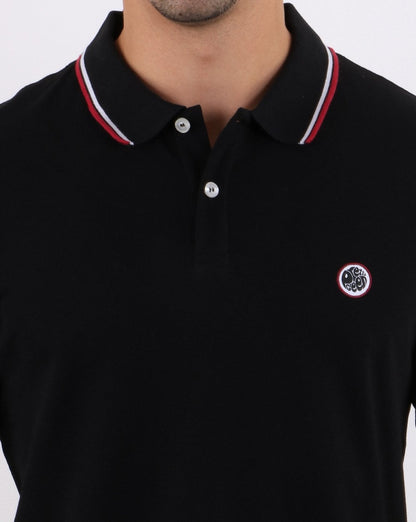 Pretty Green Tipped Long Sleeve Polo Shirt Black