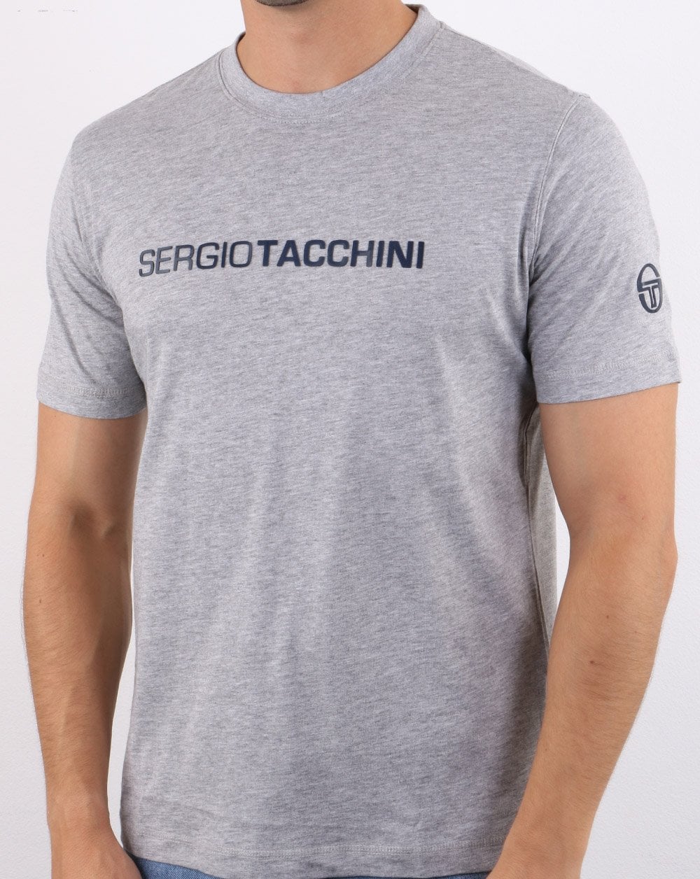 Sergio Tacchini Linear Logo T Shirt Grey Melange/Navy