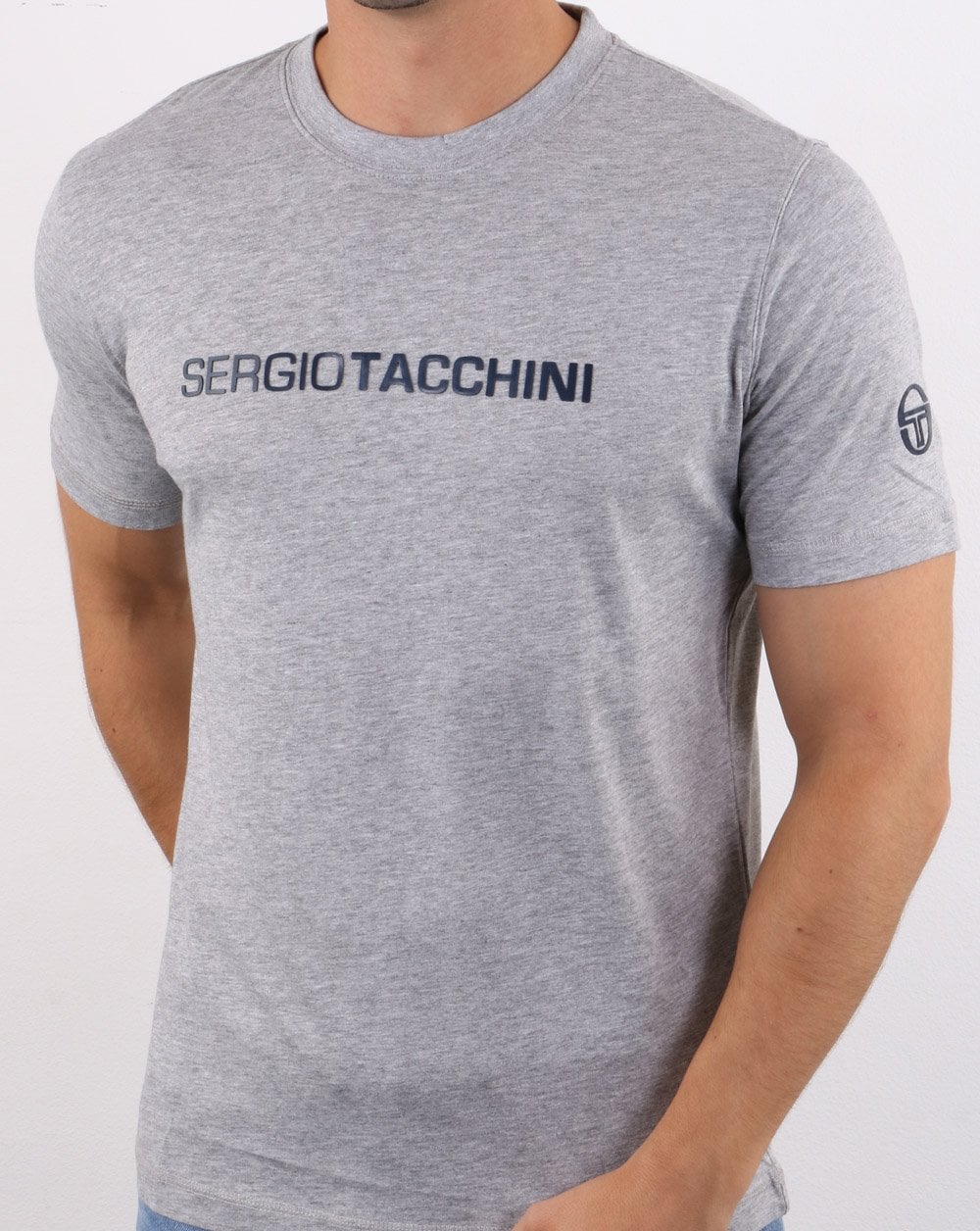 Sergio Tacchini Linear Logo T Shirt Grey Melange/Navy