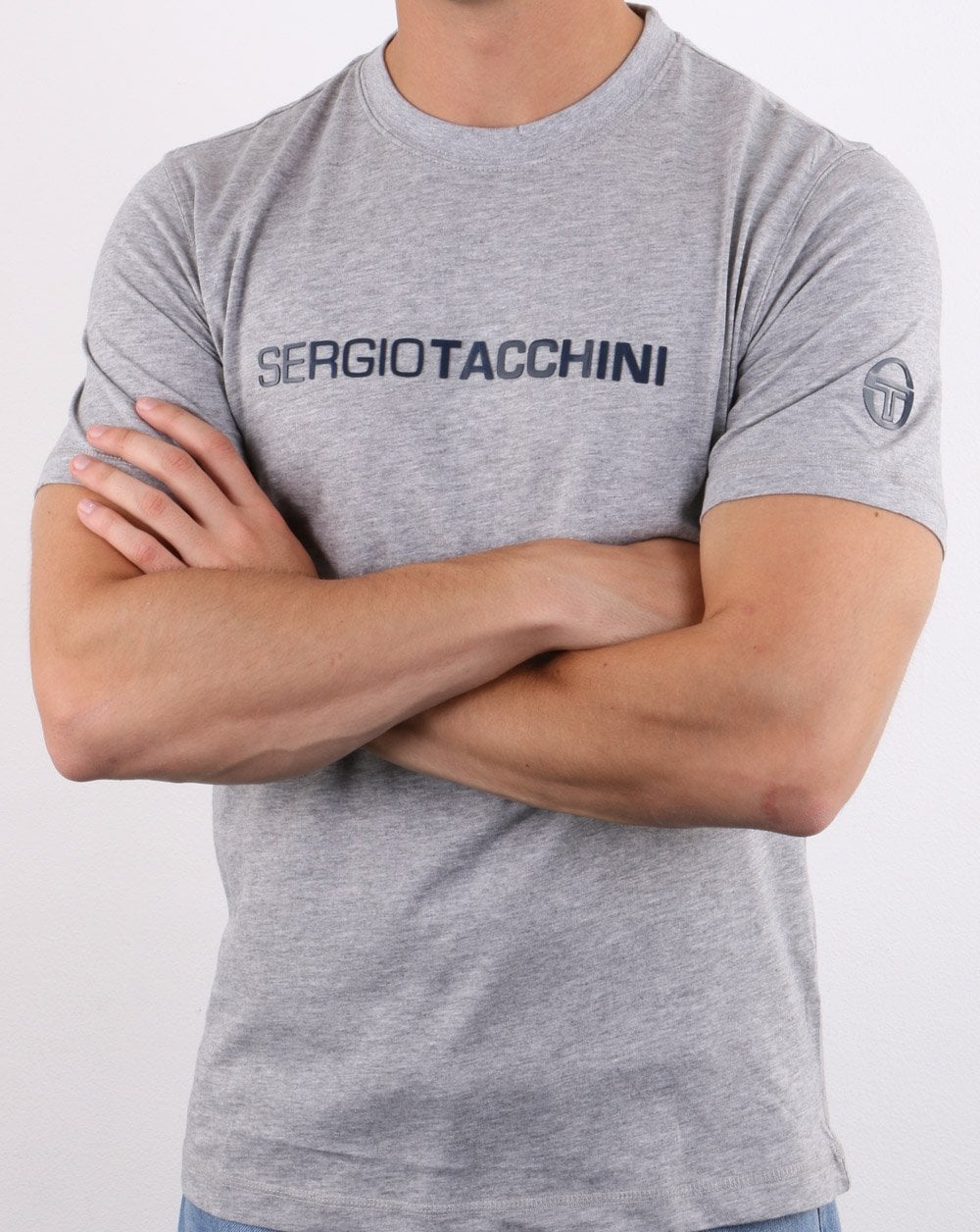 Sergio Tacchini Linear Logo T Shirt Grey Melange/Navy