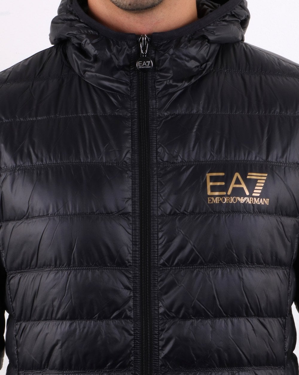 Emporio Armani EA7 Hooded Down Jacket Black/Gold
