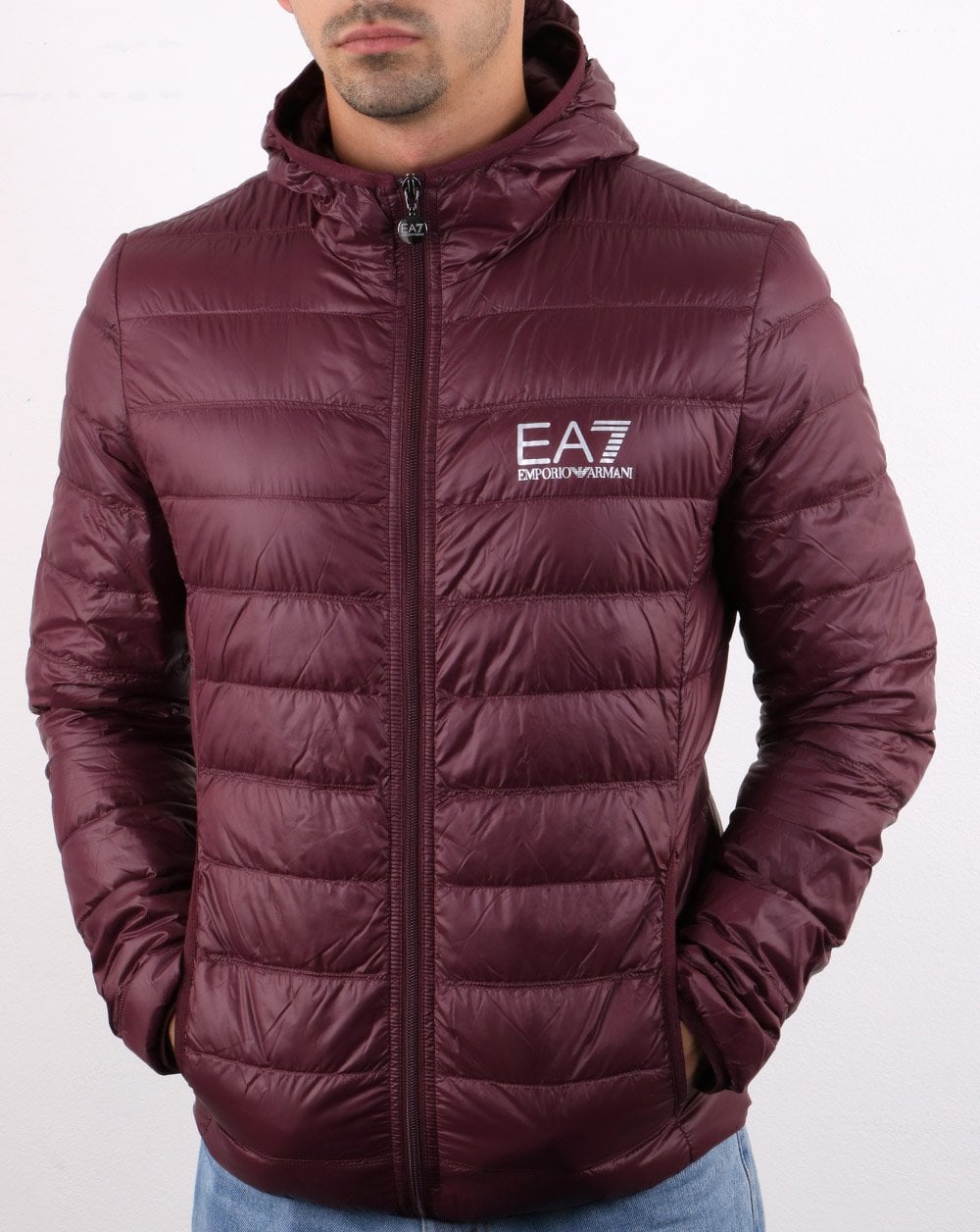 Emporio Armani EA7 Down Hooded Jacket Burgundy