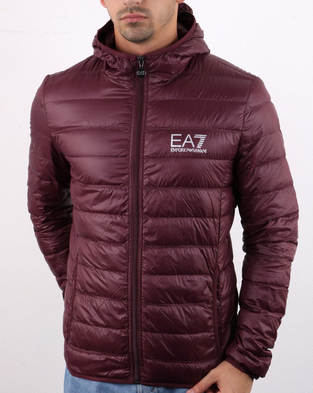 Emporio Armani EA7 Down Hooded Jacket Burgundy
