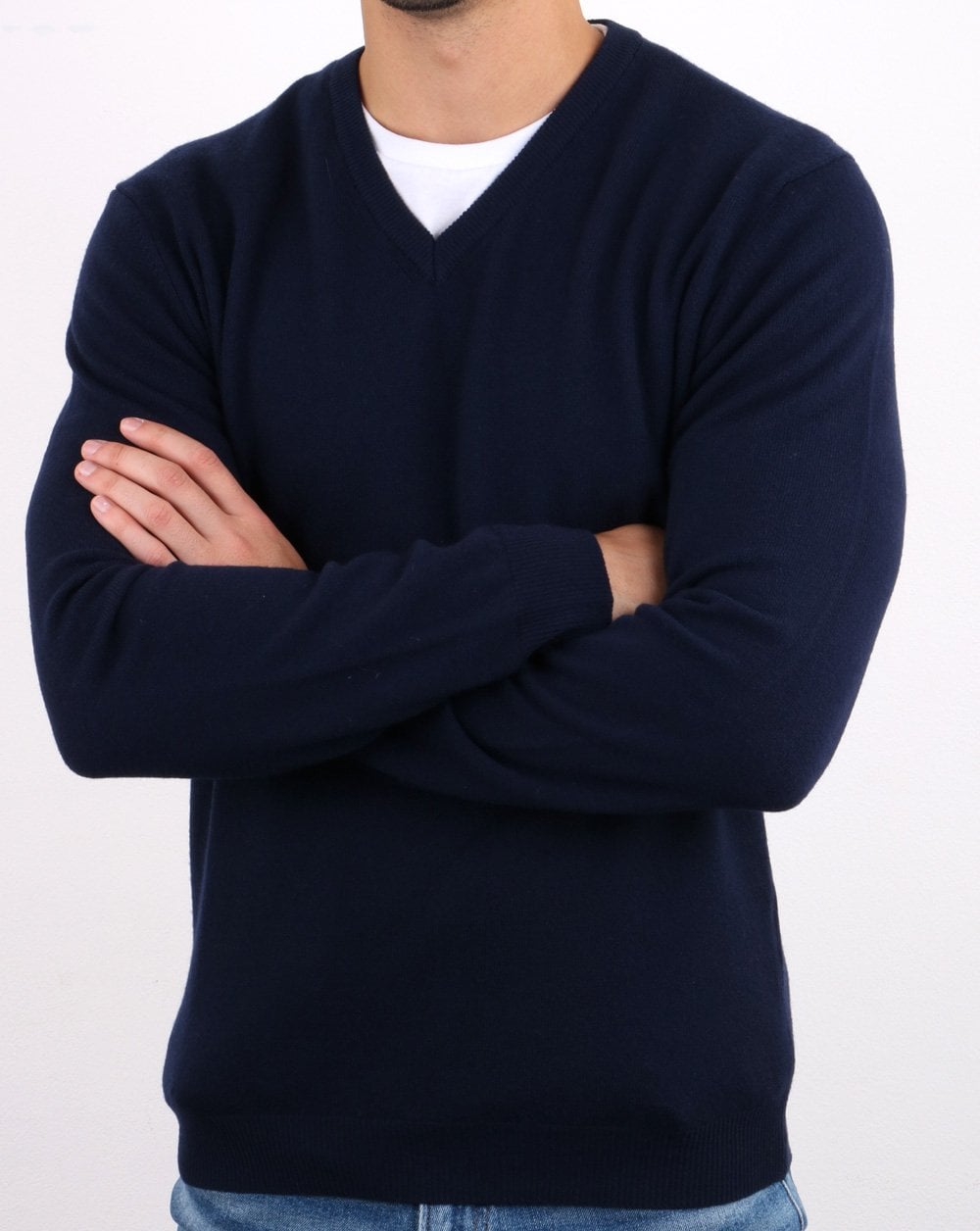 Benetton V-neck Merino Jumper Navy