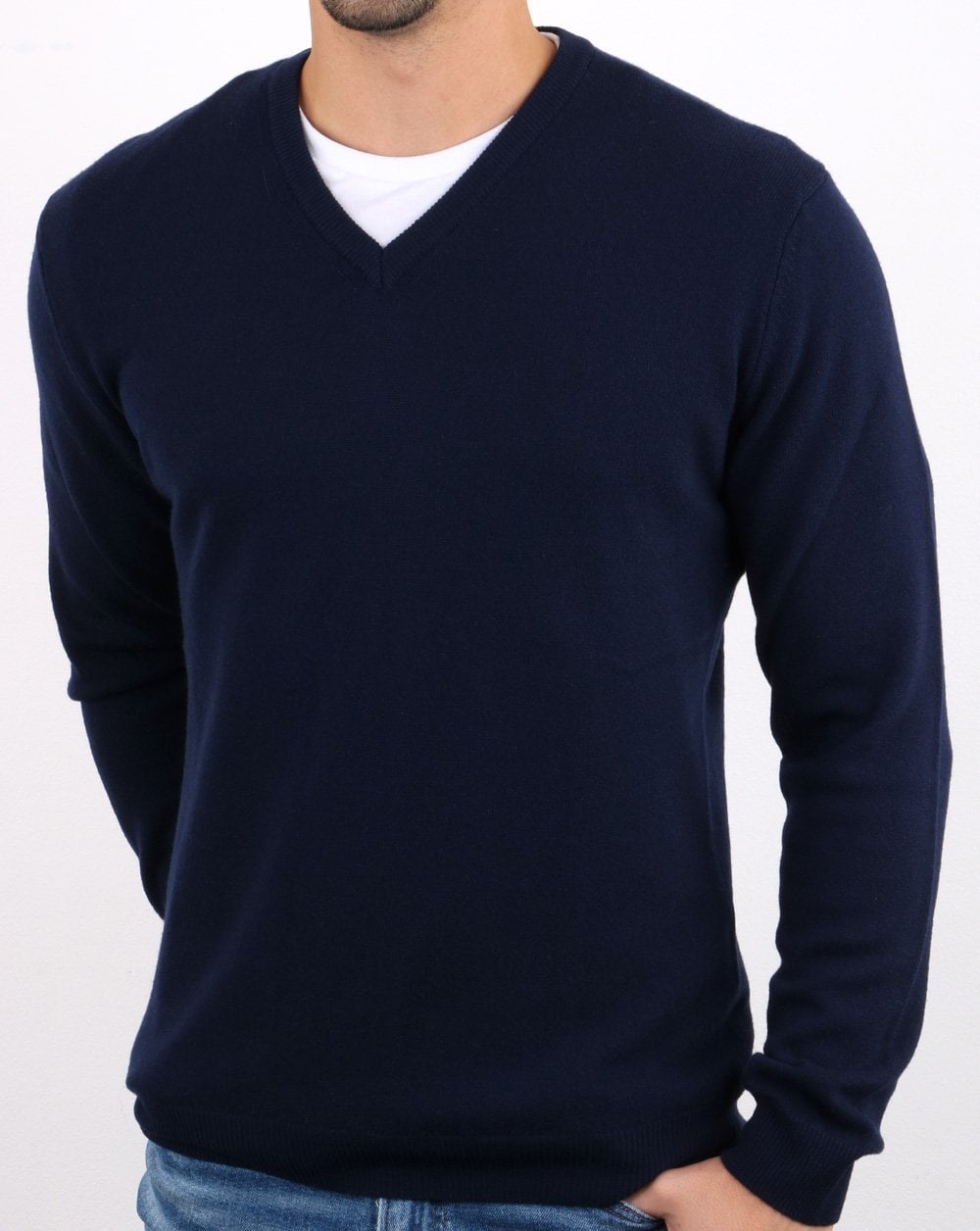 Benetton V-neck Merino Jumper Navy