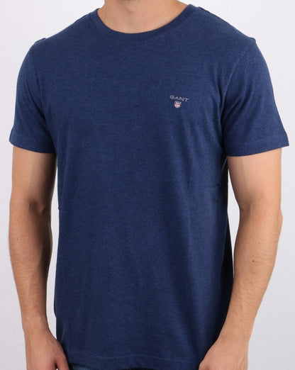 Gant Solid Crew Neck T Shirt Blue Melange