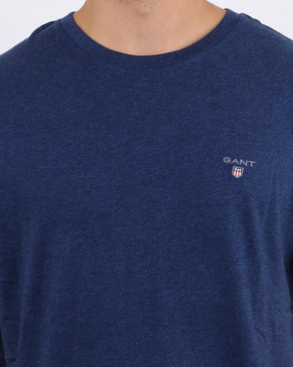 Gant Solid Crew Neck T Shirt Blue Melange