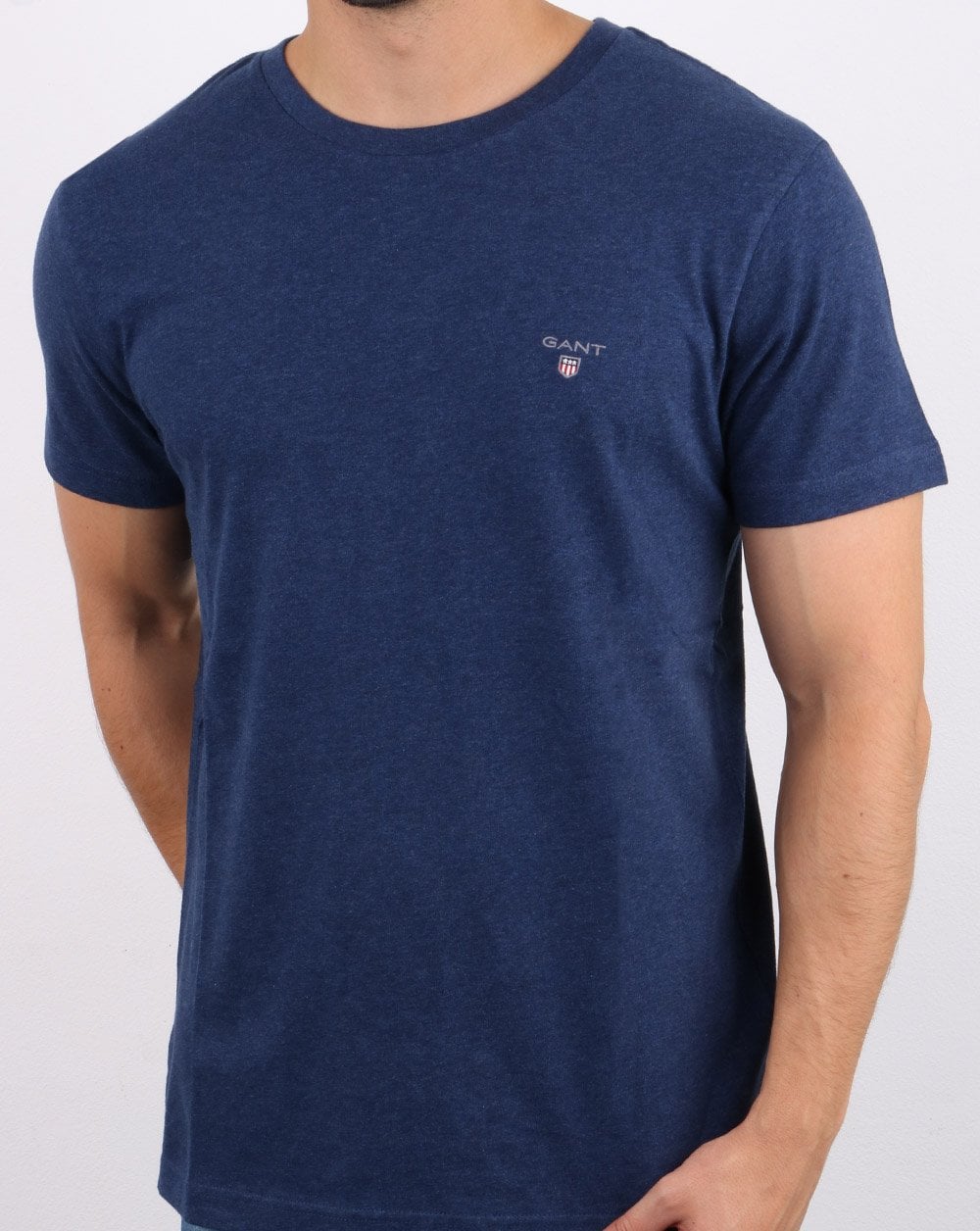 Gant Solid Crew Neck T Shirt Blue Melange