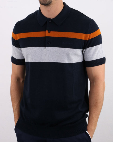 Ben Sherman Chest Stripe Knit Polo Dark Navy