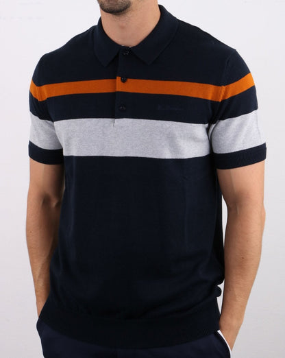 Ben Sherman Chest Stripe Knit Polo Dark Navy