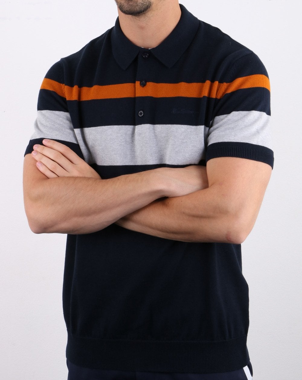 Ben Sherman Chest Stripe Knit Polo Dark Navy
