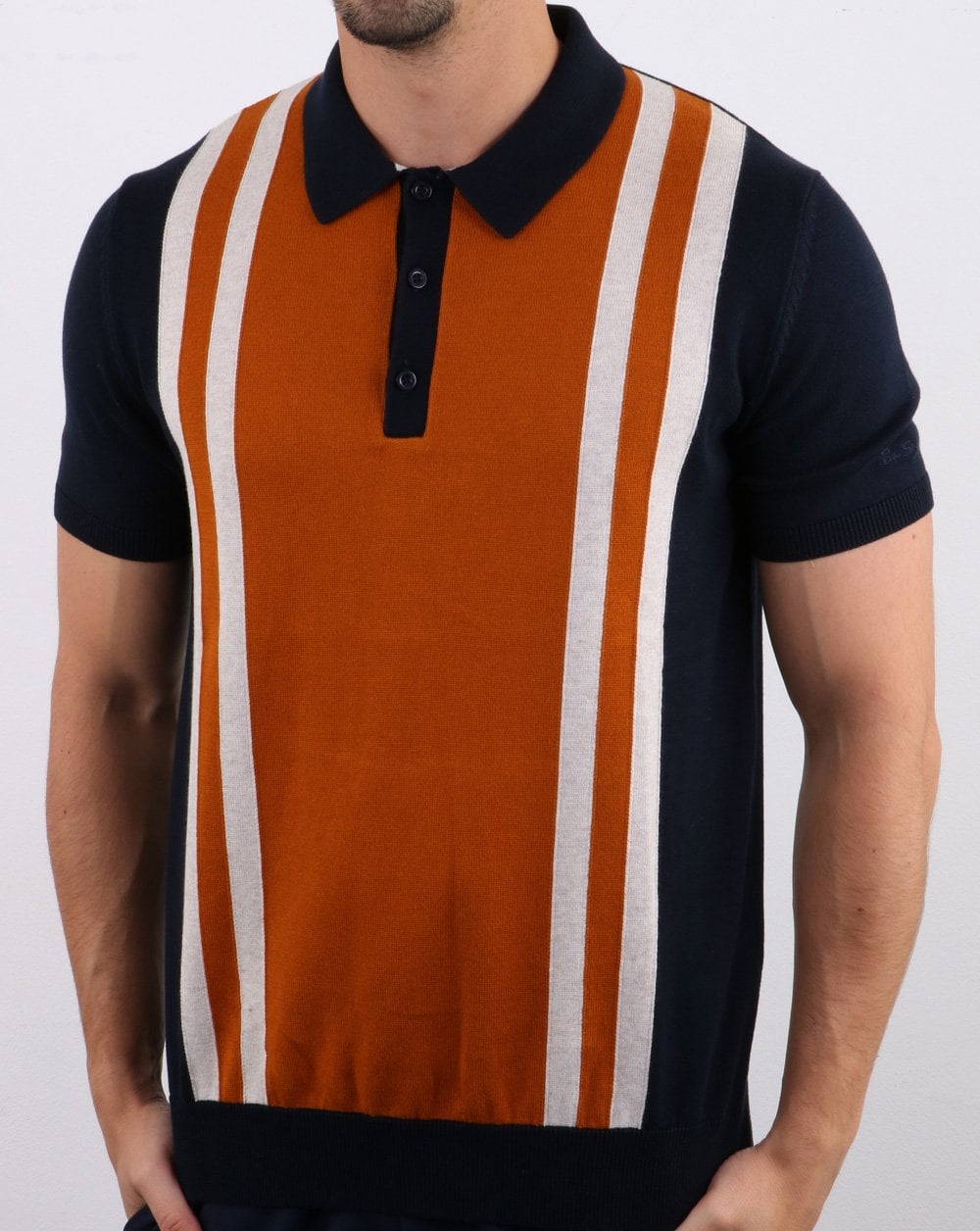 Ben Sherman Mod Stripe Knit Polo Dark Navy