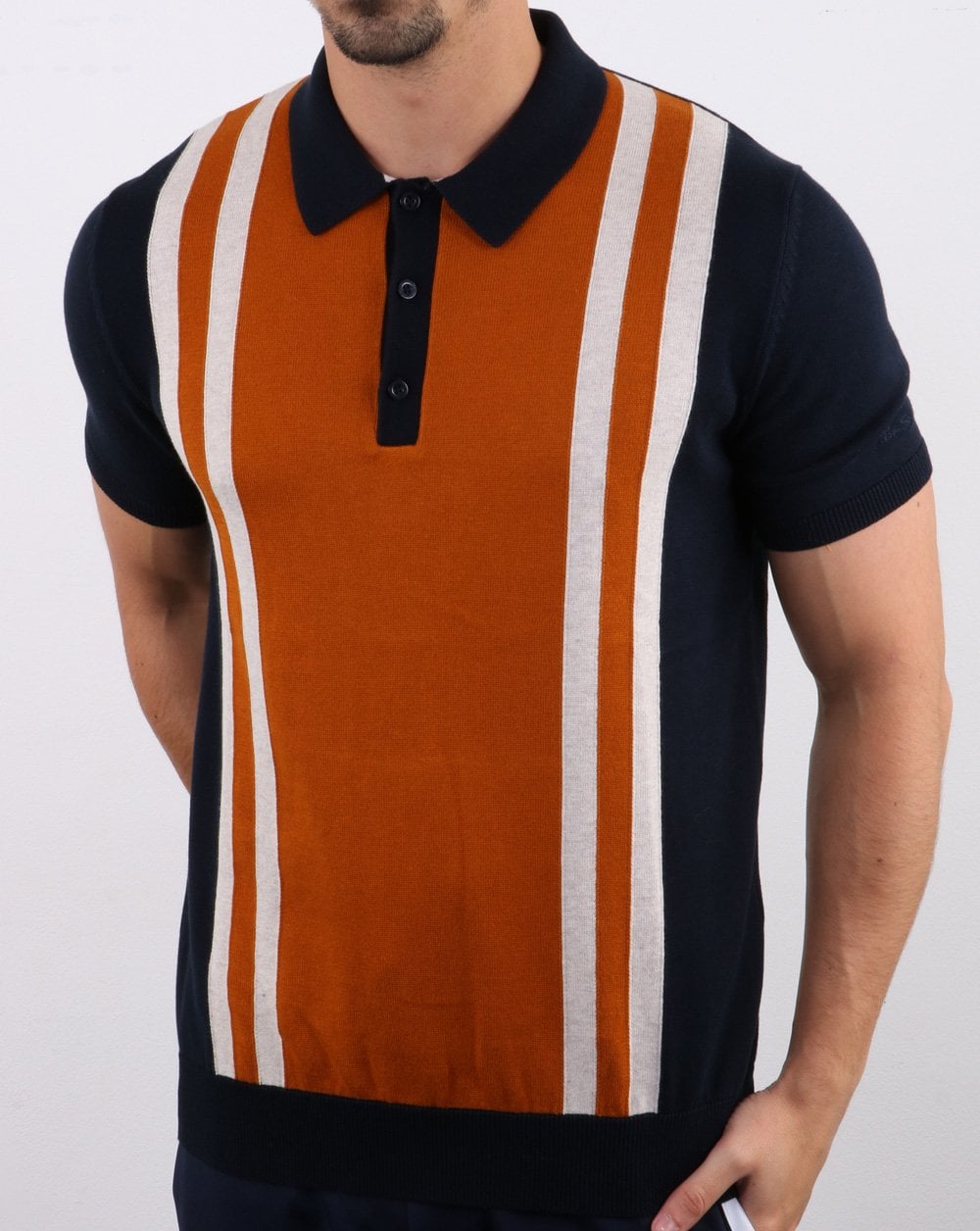 Ben Sherman Mod Stripe Knit Polo Dark Navy