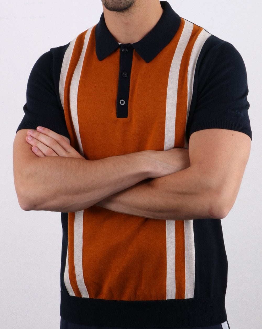 Ben Sherman Mod Stripe Knit Polo Dark Navy