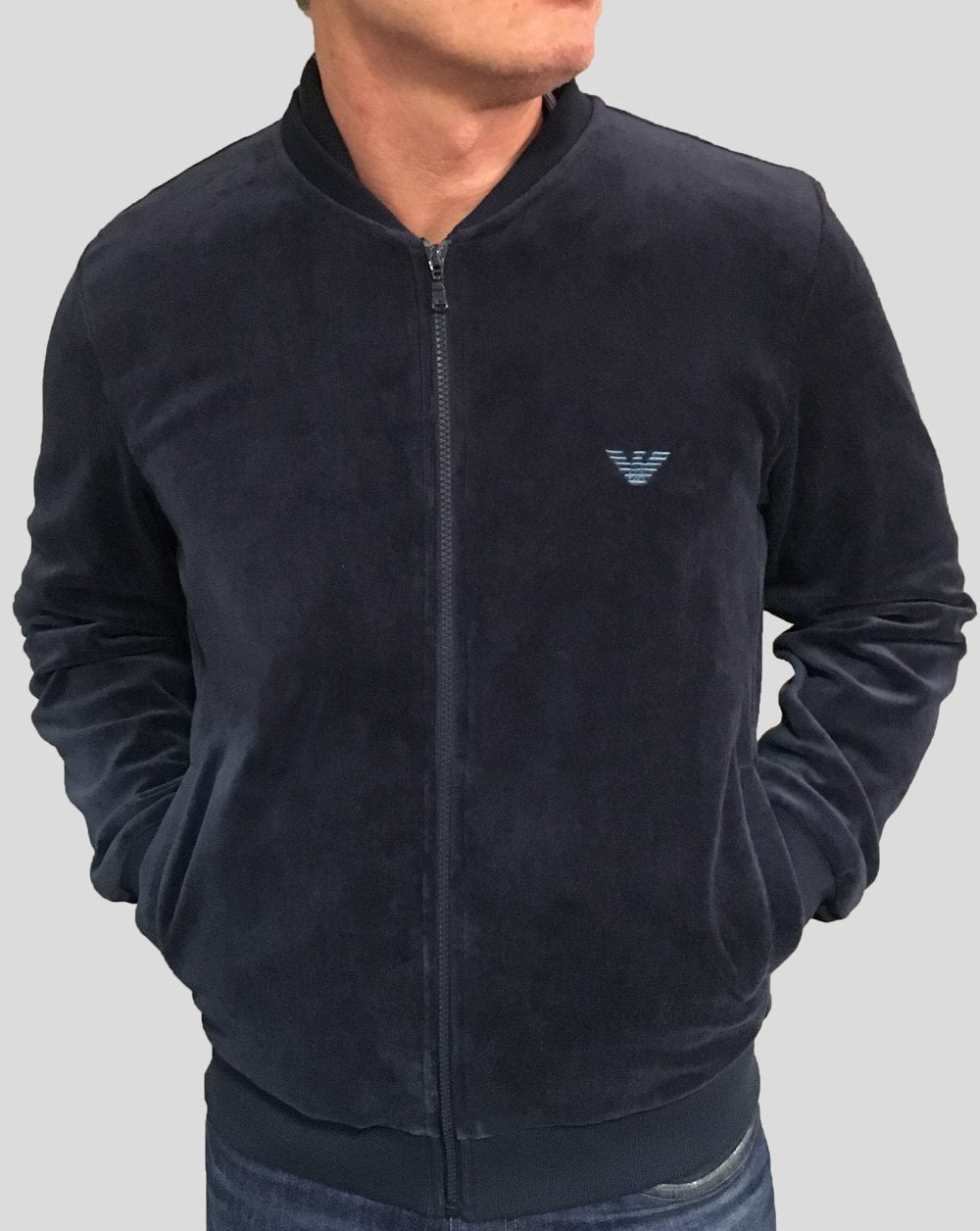 Emporio Armani Velour Track Top Navy