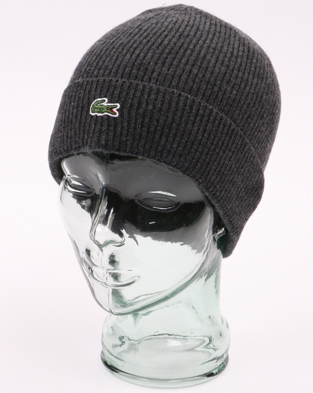 Lacoste Turn Up Ribbed Wool Beanie Dark Grey