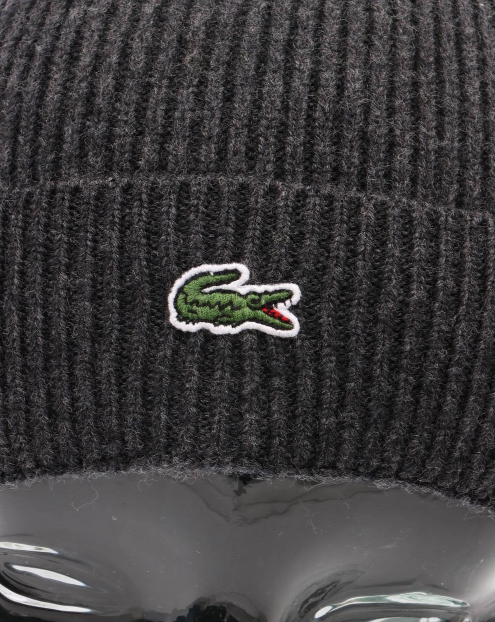 Lacoste Turn Up Ribbed Wool Beanie Dark Grey