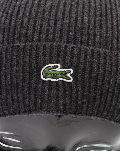 Lacoste Turn Up Ribbed Wool Beanie Dark Grey