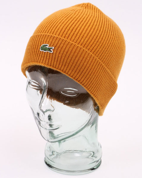 Lacoste Turn Up Ribbed Wool Beanie Mustard