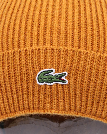 Lacoste Turn Up Ribbed Wool Beanie Mustard
