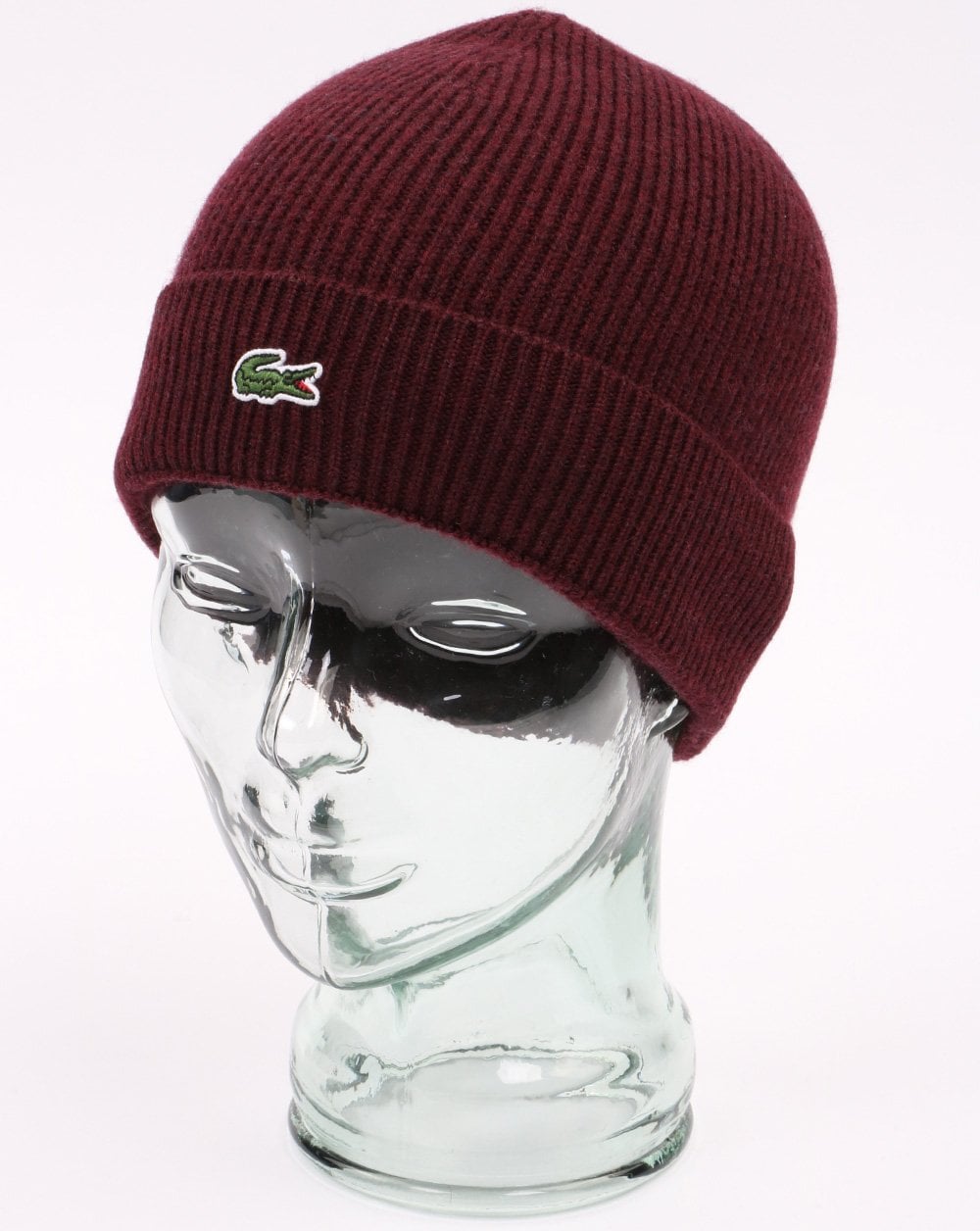 Lacoste Turn Up Ribbed Wool Beanie Vine