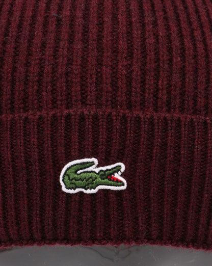 Lacoste Turn Up Ribbed Wool Beanie Vine