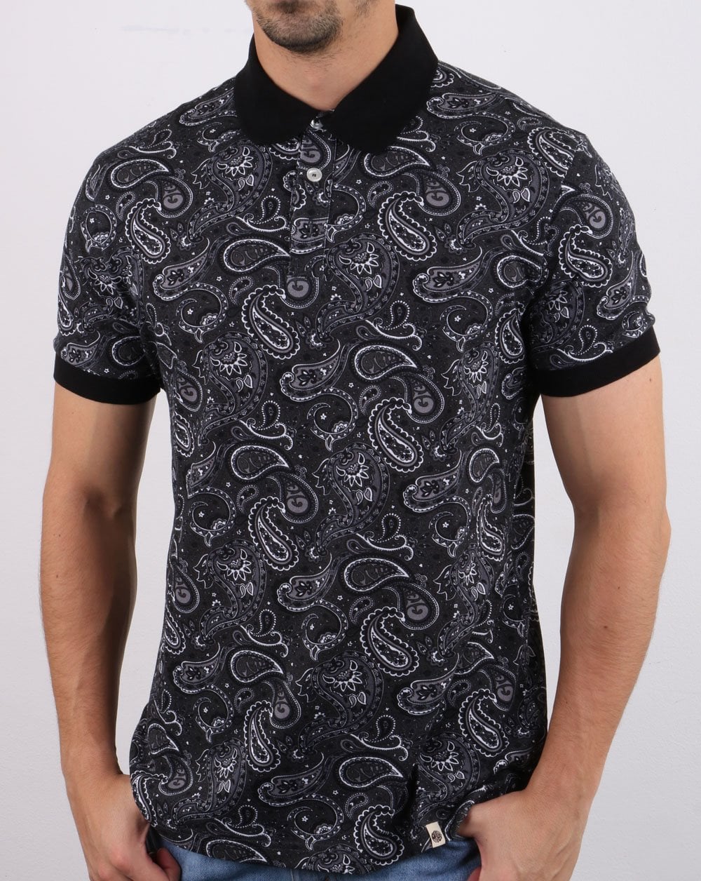 Pretty Green Westbrook Paisley Polo Shirt Black