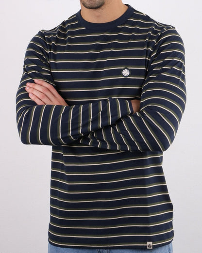 Pretty Green Brogan L/S Stripe T-shirt Navy