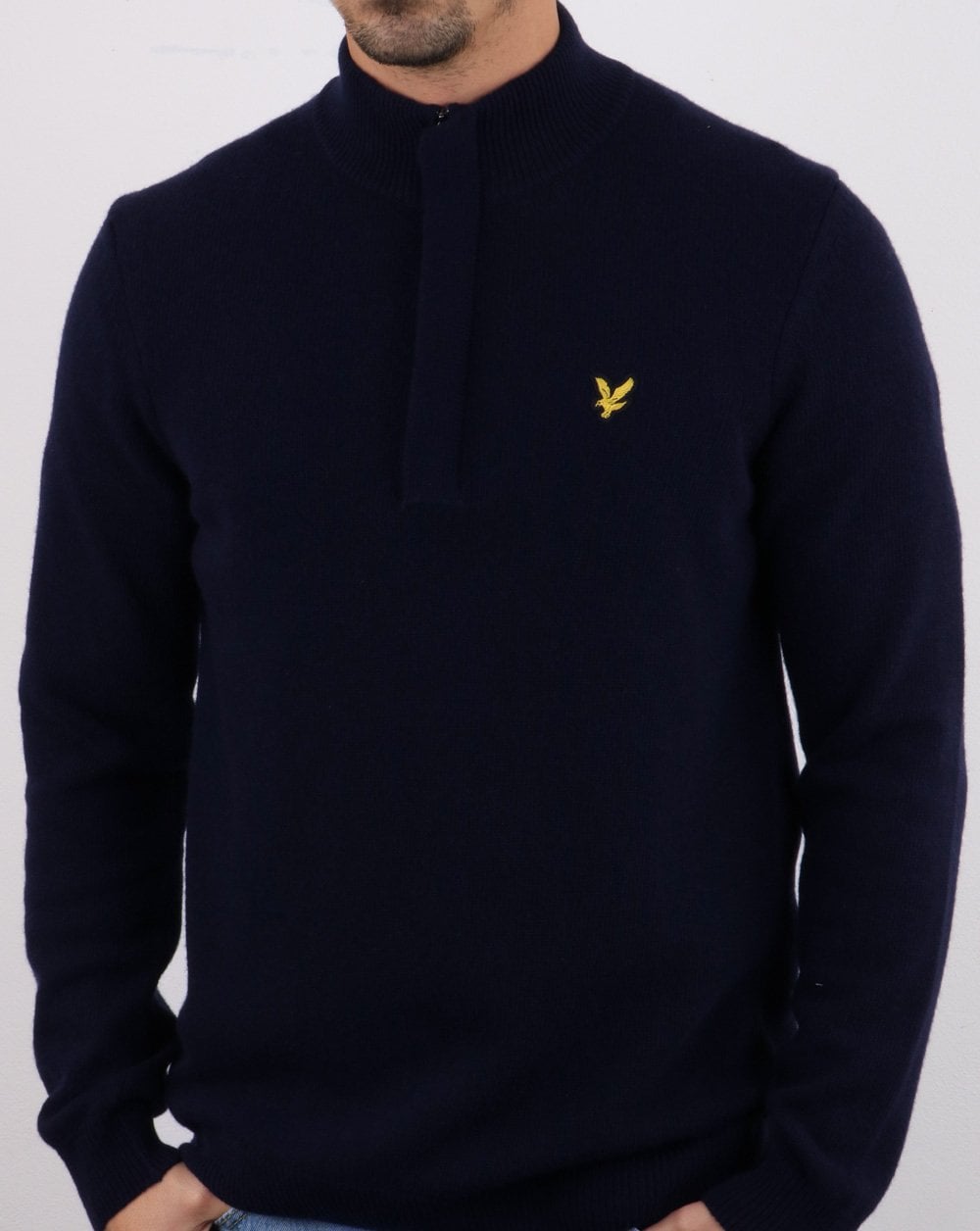 Lyle And Scott Quarter Zip Funnel Neck Jumper Dark Navy