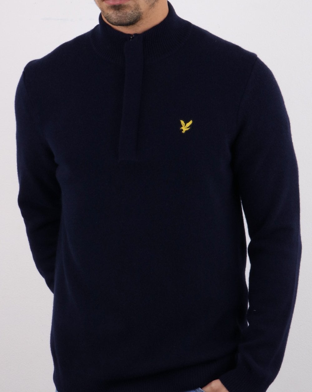 Lyle And Scott Quarter Zip Funnel Neck Jumper Dark Navy
