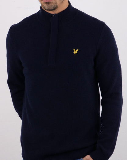 Lyle And Scott Quarter Zip Funnel Neck Jumper Dark Navy