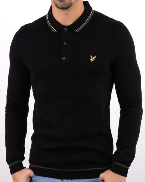 Lyle And Scott Knitted Long Sleeve Polo Black