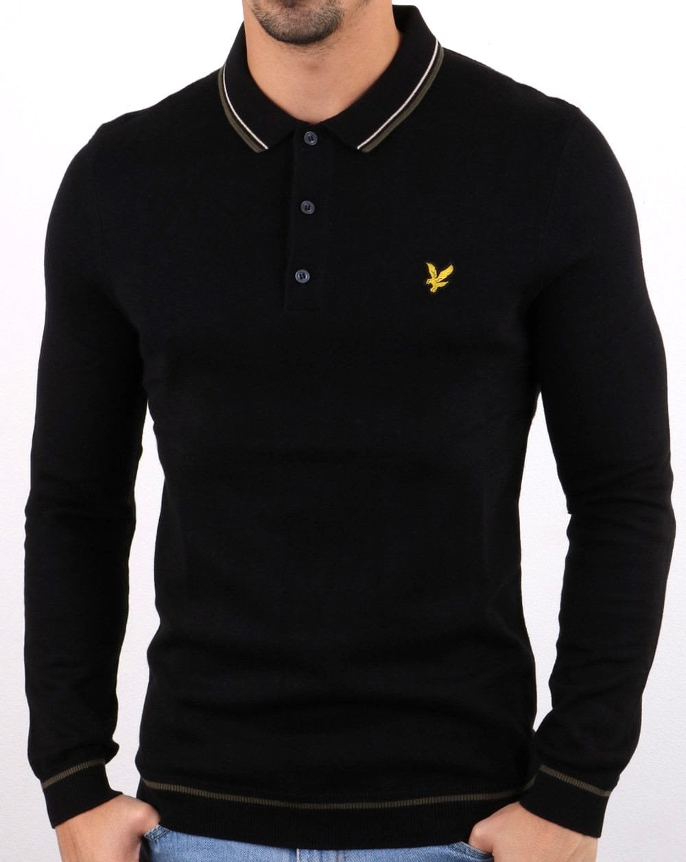 Lyle And Scott Knitted Long Sleeve Polo Black